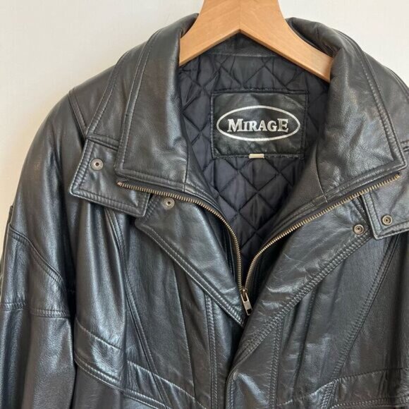 Vintage Mirage Canada Men’s Medium Black Leather Full Zip Moto Jacket Coat 80s - Picture 3 of 13